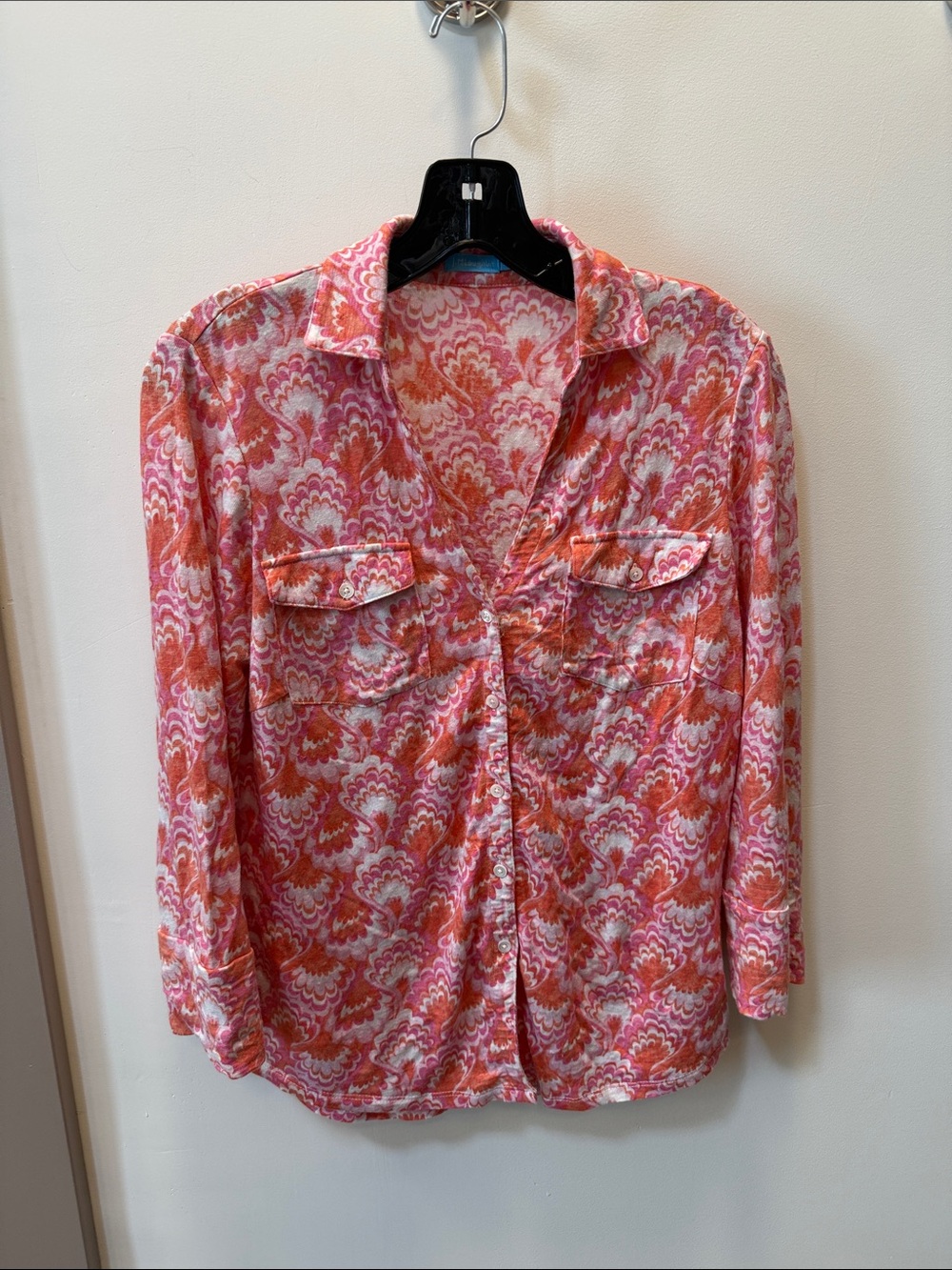 Women's Pink & Orange Patterned Button-Down Shirt